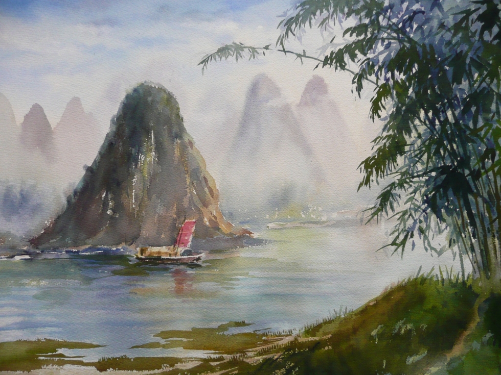 Kwei Lin 桂林山水(二)  水彩 22''x15''