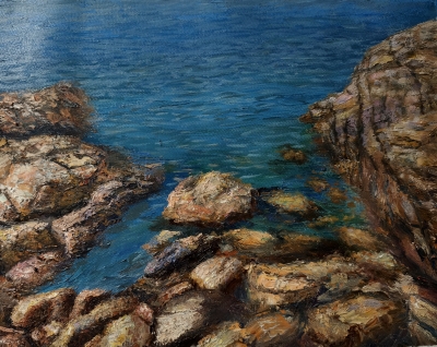 岩石海岸-12-x-16-油畫