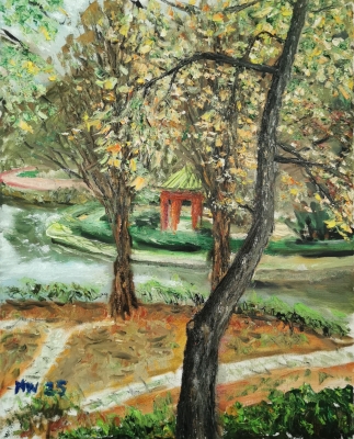 春暖校園-2025-布本油彩-40x50cm