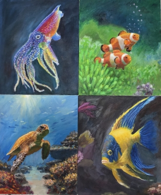 海洋奇趣-4小幅-油畫