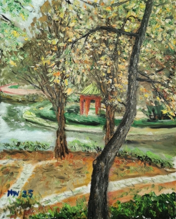 春暖校園-2025-布本油彩-40x50cm