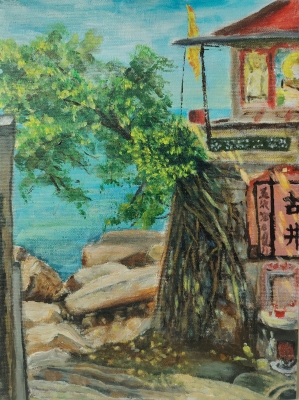 王耀祥-碧海古廟青蘿影-塑膠彩-30x40cm-2026