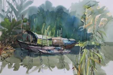 Fishing boats in Huangpu50x40