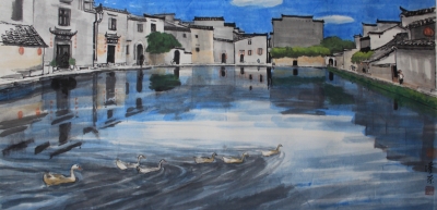 Village by the Pond 160x80